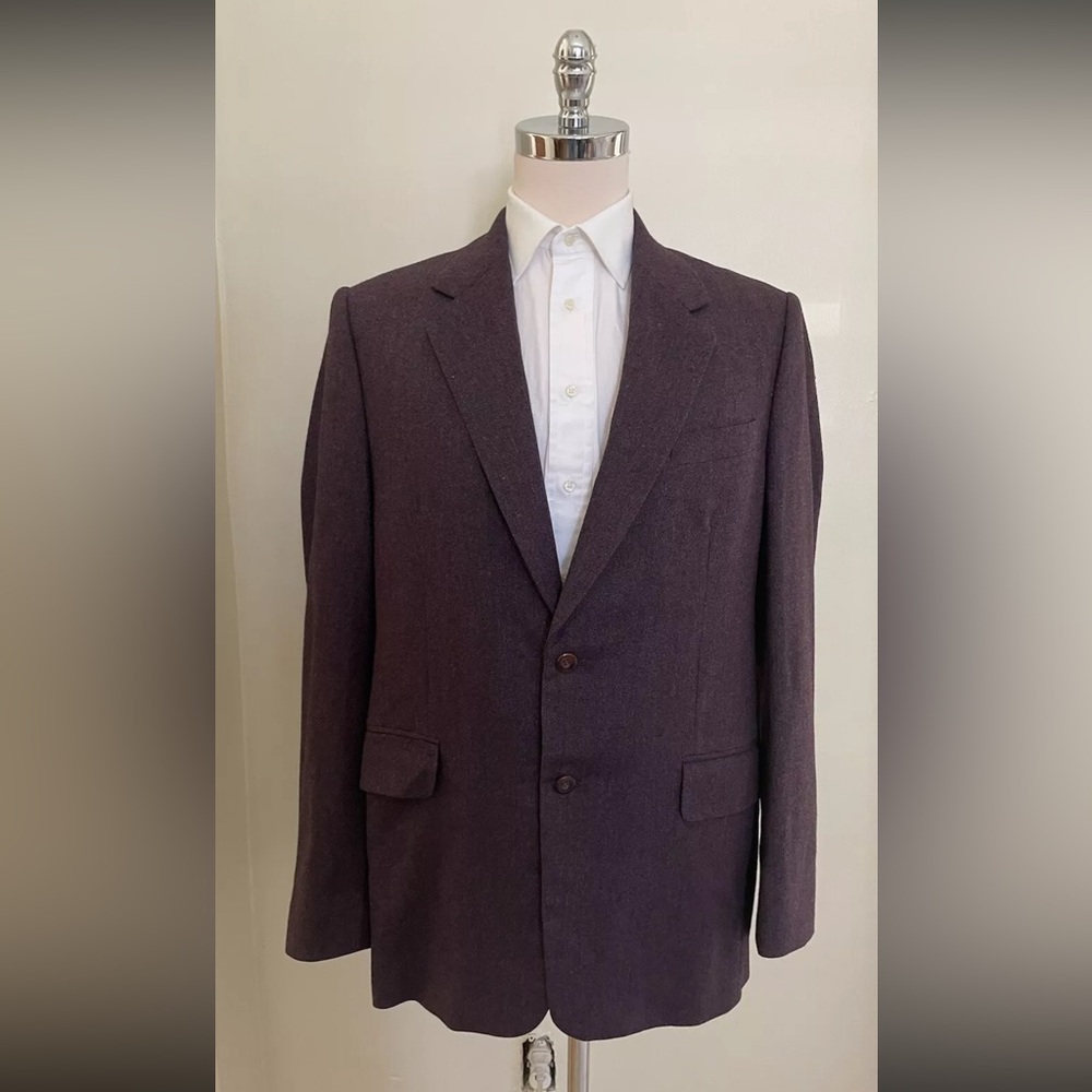 HOLLAND & SHERRY Wool Herringbone Tweed Jacket‎ in Wine Size 42 L